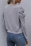 Casual Solid Buckle Fold V Neck Tops Sweater