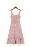 Fashion Sweet Plaid Split Joint Flounce Strapless Waist Skirt Dresses