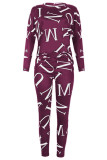 Fashion Casual Letter Oblique Collar Long Sleeve Two Pieces
