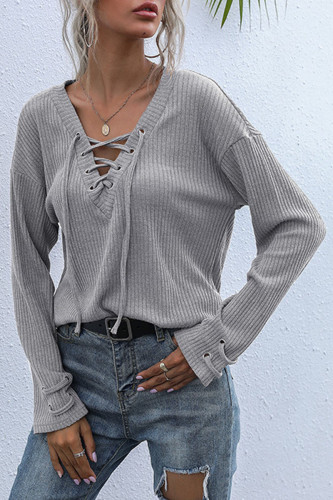 Fashion Street Solid Split Joint V Neck Tops