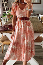 Fashion Street Print Split Joint Without Belt V Neck A Line Dresses