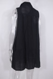Fashion Casual Solid Split Joint Turndown Collar A Line Dresses