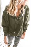 Casual Solid Cross Straps Hooded Collar Tops