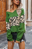 Fashion Street Leopard Split Joint V Neck Tops
