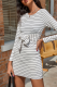 Street Striped Split Joint Strap Design O Neck Wrapped Skirt Dresses