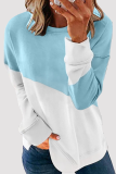 Casual Patchwork Contrast O Neck Tops