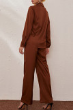 Fashion Street Solid Split Joint Turndown Collar Long Sleeve Two Pieces