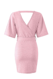 Fashion Elegant Solid Split Joint With Belt V Neck Wrapped Skirt Dresses
