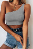 Fashion Street Solid Backless One-shoulder Tops