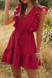 Fashion Bohemian Solid Split Joint V Neck A Line Dresses
