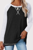 Casual Patchwork Contrast O Neck Tops