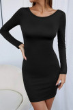 Fashion Casual Solid Backless O Neck Wrapped Skirt Dresses