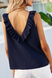 Casual Solid Frenulum Flounce Lotus Leaf Collar Tops