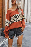 Fashion Street Leopard Split Joint V Neck Tops
