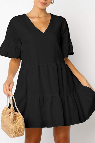 Fashion Sexy Solid Split Joint V Neck Pleated Dresses