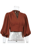 Fashion Street Solid Split Joint V Neck Tops