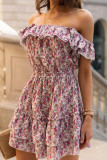 Fashion Street Print Split Joint Square Collar Cake Skirt Dresses