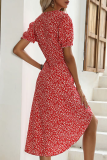 Elegant Print Buckle V Neck A Line Dresses