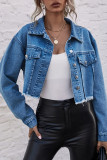 Fashion Street Solid Turndown Collar Long Sleeve Denim