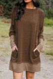 Fashion Casual Solid Split Joint O Neck Lantern Dress Dresses