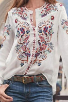 Fashion Street Print Split Joint Mandarin Collar Tops