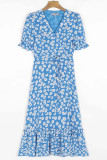 Fashion Street Print Split Joint Frenulum V Neck Printed Dresses