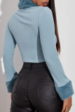 Fashion Solid Split Joint Turndown Collar Tops