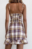 Fashion Street Plaid Frenulum Spaghetti Strap A Line Dresses
