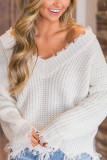 Fashion Street Solid Tassel V Neck Tops