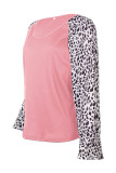 Fashion Casual Leopard Split Joint V Neck T-Shirts