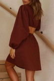 Fashion Sexy Solid Hollowed Out V Neck A Line Dresses