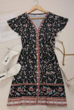 Fashion Street Print Split Joint V Neck A Line Dresses