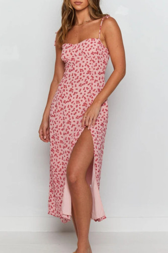 Fashion Street Print Slit Spaghetti Strap A Line Dresses