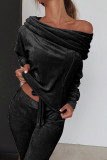 Fashion Casual Solid Split Joint Bateau Neck Long Sleeve Two Pieces