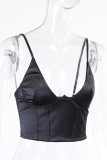 Sexy Solid Split Joint Backless Spaghetti Strap Tops