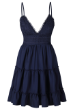 Elegant Solid Backless Strap Design V Neck A Line Dresses