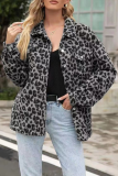 Fashion Leopard Pocket Buckle Turndown Collar Outerwear