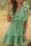 Fashion Bohemian Solid Split Joint V Neck A Line Dresses