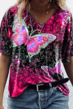 Casual Street Print Butterfly Print Basic V Neck T-Shirts