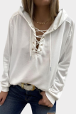 Casual Solid Cross Straps Hooded Collar Tops