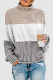 Casual Patchwork Contrast Turtleneck Tops