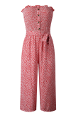Elegant Print Buckle With Belt Strapless Regular Jumpsuits