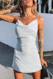 Fashion Sexy Print Backless Spaghetti Strap A Line Dresses