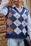 Fashion Work Plaid Split Joint V Neck Tops