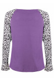 Fashion Casual Leopard Split Joint V Neck T-Shirts