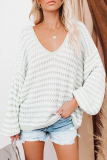 Casual Striped Basic V Neck Tops Sweater