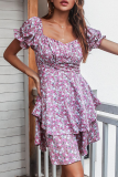 Casual Elegant Floral Flounce Strap Design Strapless A Line Dresses