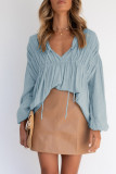 Fashion Casual Solid Split Joint V Neck Tops