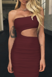Sexy Solid Backless One Shoulder Wrapped Skirt Dresses