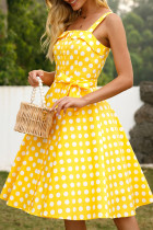 Fashion Vintage Polka Dot Split Joint Spaghetti Strap A Line Dresses